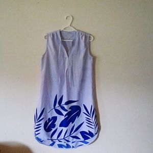 Merona Sleeveless Dress Light Blue with Navy Blues leaves Size: Medium